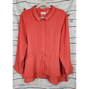 Habitat Clothes Coral  Button Top XL Lagenlook Swing Rayon Blend Womens
